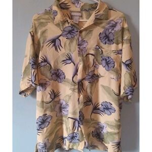 Breakwater‎ Hawaiian Shirt Mens Yellow Rayon Floral Summer Ocean Size L Large